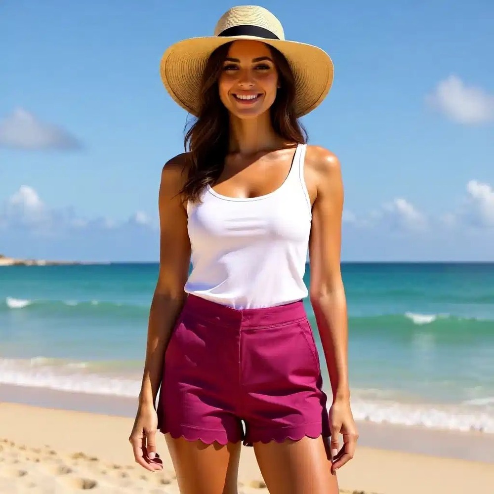 The Limited Pink Scalloped Hem‎ Shorts Magenta Chino Size 10